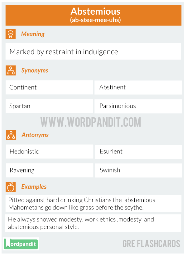 Abstemious GRE Flashcard