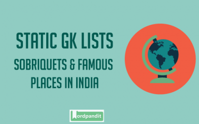 Sobriquets & Famous Places in India