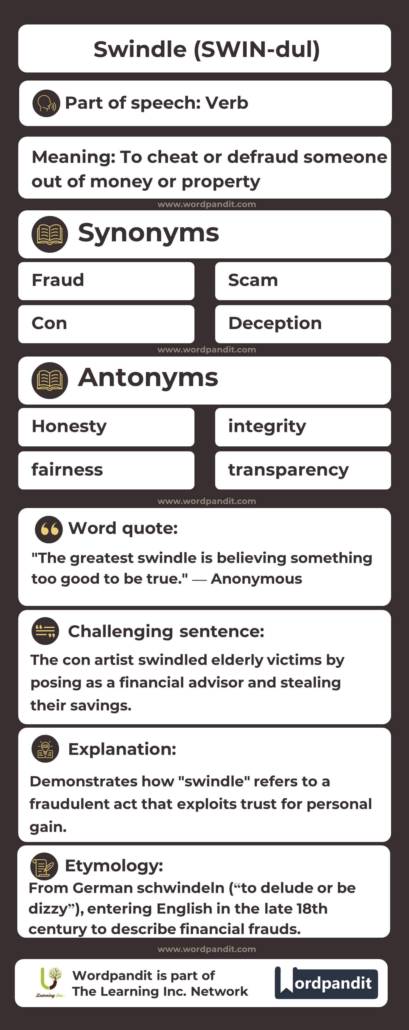 Swindle Flashcard