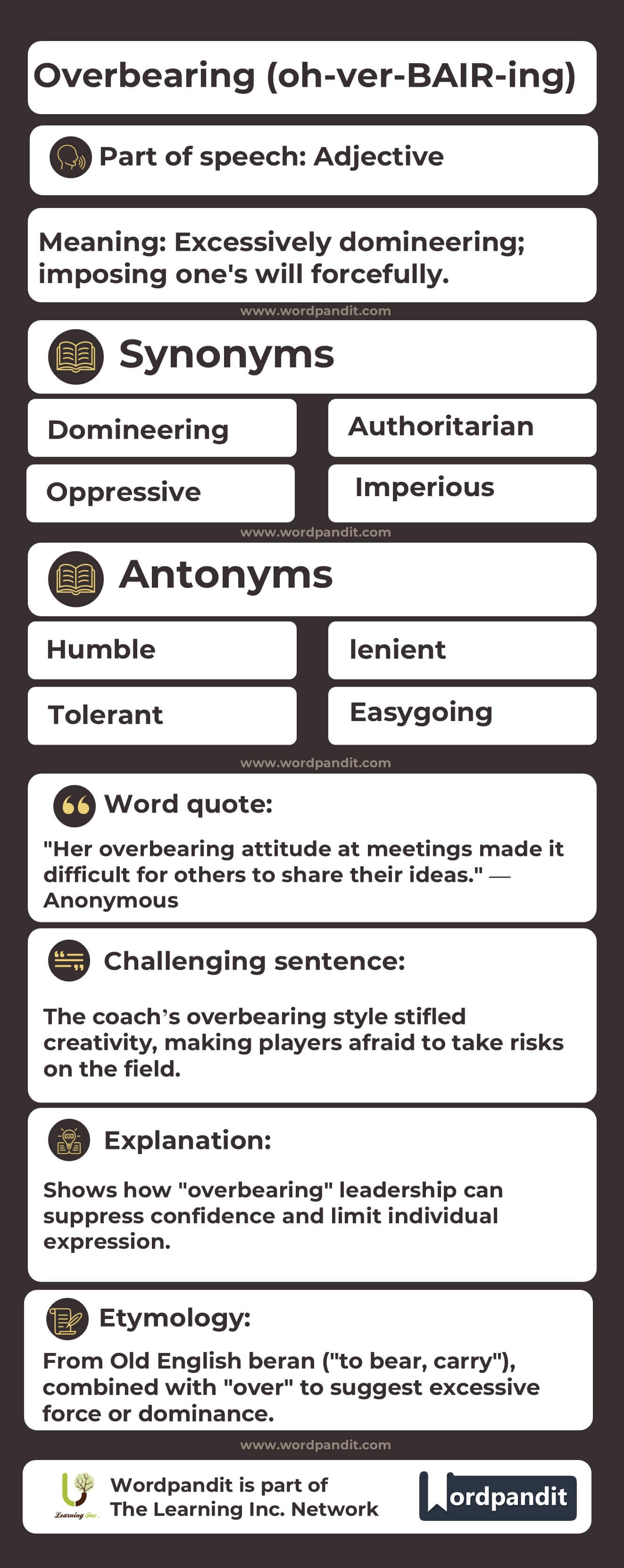 Overbearing Flashcard