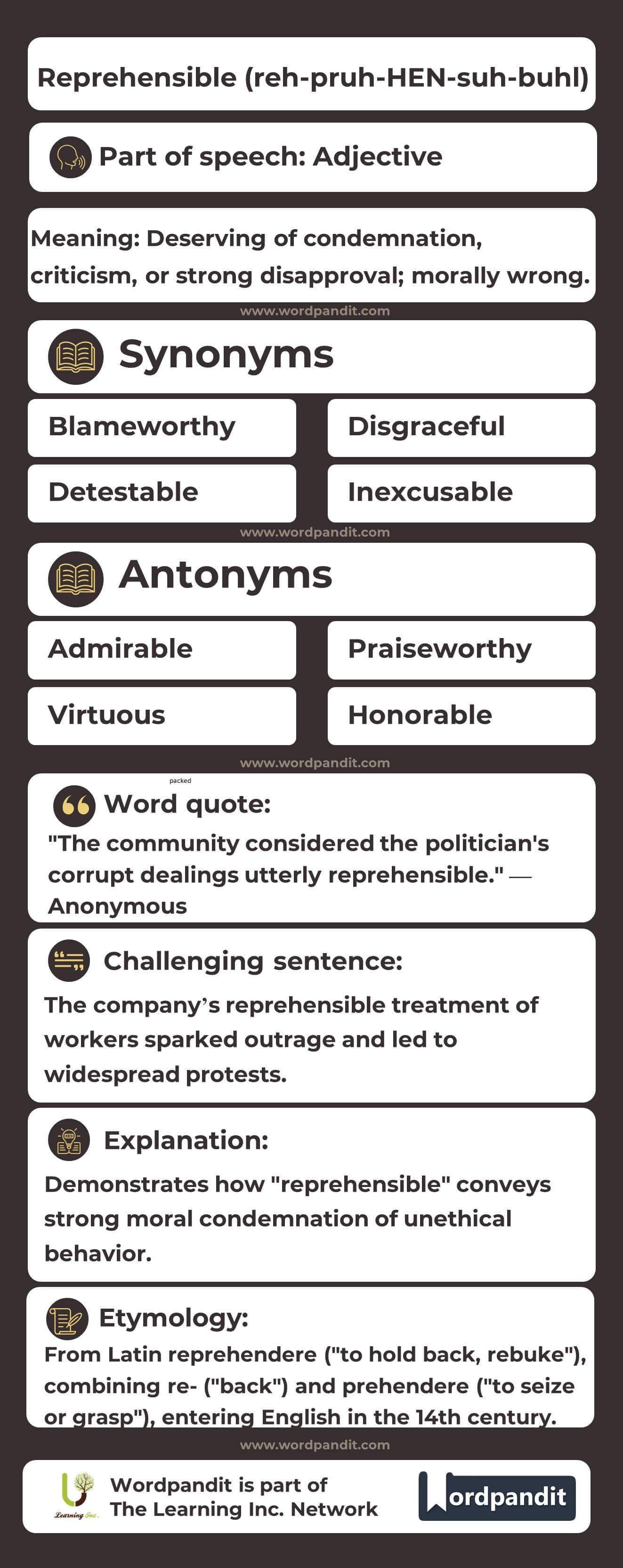 Reprehensible Flashcard