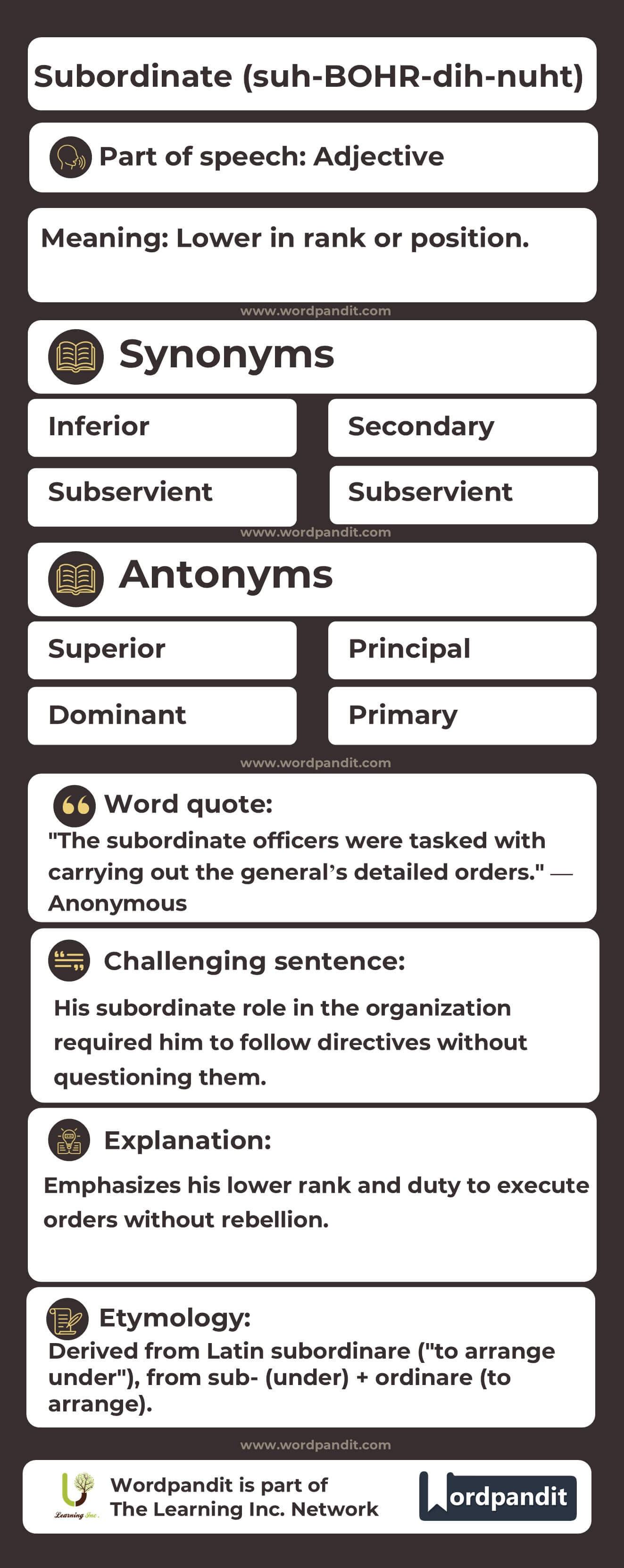 Subordinate Flashcard